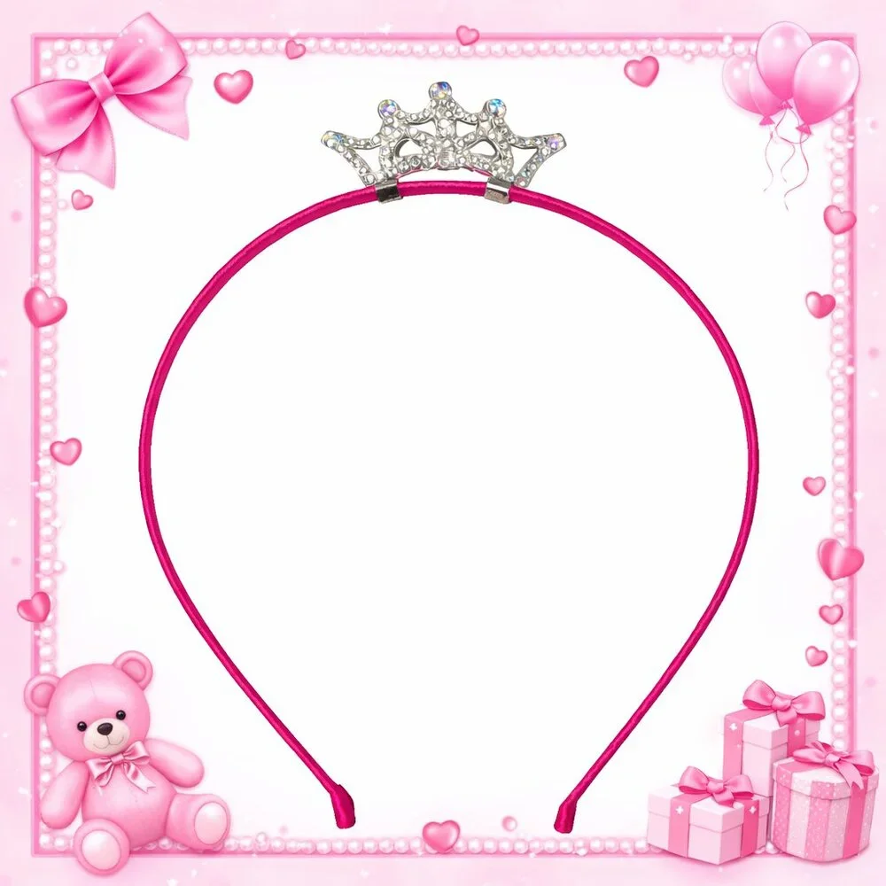 Couture Clips Boutique Pink w/Silver Crown Girls‎ Princess Tiara Headband NEW